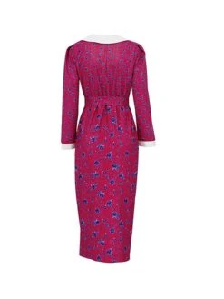 Women's Work Dress Casual Dress Shift Dress Fashion Winter Dress Daily Midi Dress Lace Up Patchwork Shirt Collar Long Sleeve Floral Color Block Regular Fit Pink Red Fall Winter S M L -Tesla Style ceddsk1695645261565