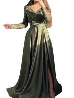 Women‘s Formal Party Dress Swing Dress A Line Dress Long Dress Maxi Dress Black Green Long Sleeve Pure Color Patchwork Winter Fall Spring V Neck Fashion Winter Dress Evening Party 2023 S M L XL 2XL -Tesla Style ceffkw1669449977673