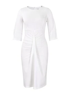 Women's Work Dress Sheath Dress White Dress Fashion Midi Dress Ruched Crew Neck Half Sleeve Plain Regular Fit White Pink Royal Blue Fall Winter S M L XL XXL -Tesla Style cekuvw1693293955175