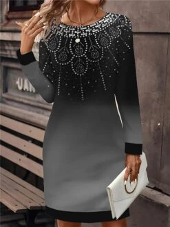 Women's Casual Dress Sweatshirt Dress Mini Dress Active Fashion Outdoor Holiday Vacation Crew Neck Print Floral Loose Fit Blue Purple Orange S M L XL XXL -Tesla Style cenpje1695195912930