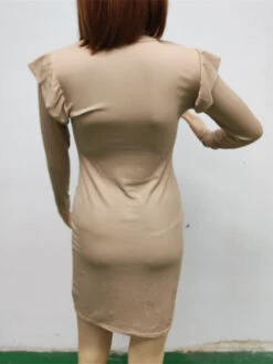 Women's Sweater Dress Winter Dress Jumper Dress Mini Dress Ruffle Outdoor Street Daily Fashion Streetwear Crew Neck Long Sleeve 2023 Slim Black White Khaki Color S M L XL XXL Size -Tesla Style cetoyd1694594355926