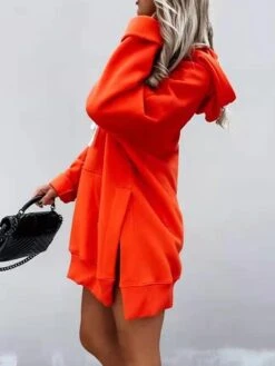Women's Casual Dress Hoodie Dress Plain Dress Mini Dress Pocket Split Outdoor Street Daily Active Fashion Hooded Long Sleeve 2023 Loose Fit Black White Orange Color S M L XL XXL Size -Tesla Style cexavj1693558027772
