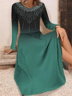 Women's Work Dress Casual Dress Swing Dress Fashion Winter Dress Daily Midi Dress Print Crew Neck Long Sleeve Floral Ombre Regular Fit Blue Purple Fuchsia Fall Winter S M L XL XXL -Tesla Style cfdtpc1695264762563