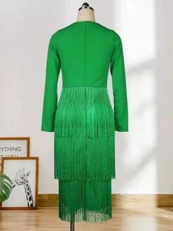 Women's Semi Formal Party Dress Fringe Dress Midi Dress Pink Long Sleeve Pure Color Tassel Fringe Winter Fall Autumn V Neck Stylish Winter Dress Fall Dress 2023 S M L XL XXL -Tesla Style cfvhpm1676622537184