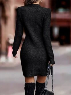 Women's Sweater Dress Winter Dress Jumper Dress Mini Dress Ribbed Outdoor Street Daily Fashion Streetwear Crew Neck Long Sleeve 2023 Slim Black White Wine Color S M L XL XXL Size -Tesla Style cgahgn1692096032996