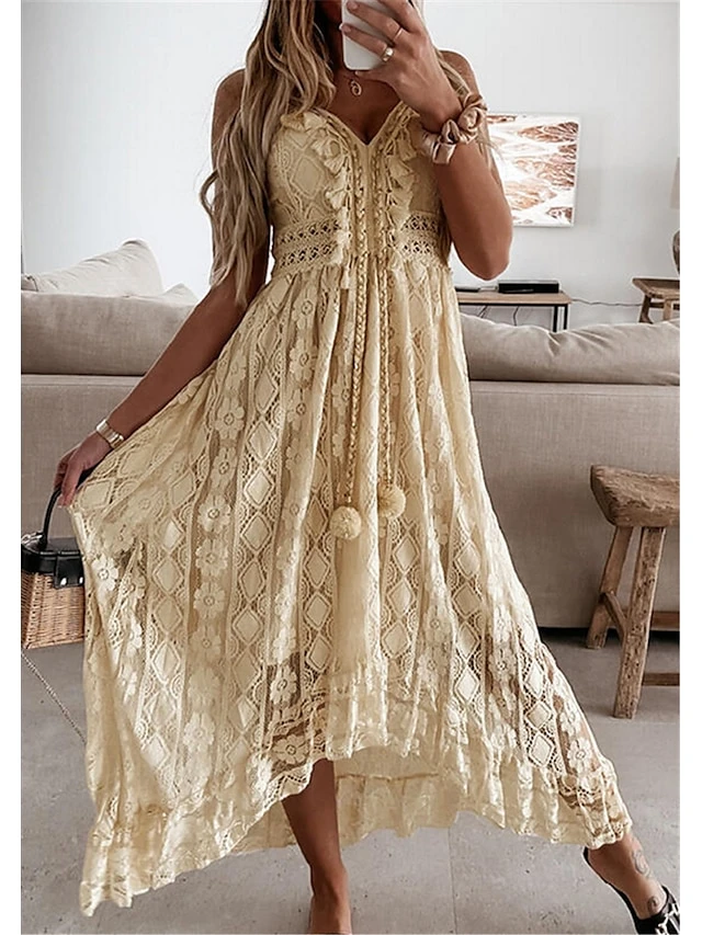 Women's Party Dress Casual Dress Holiday Dress Long Dress Maxi Dress White Beige Sleeveless Print Lace Summer Spring V Neck Basic Vacation 2023 S M L XL XXL 13 Women's Party Dress Casual Dress Holiday Dress Long Dress Maxi Dress White Beige Sleeveless Print Lace Summer Spring V Neck Basic Vacation 2023 S M L XL XXL - Image 11