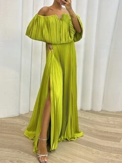 Women's Prom Dress Party Dress Satin Dress Long Dress Maxi Dress Black Yellow Wine Half Sleeve Pure Color Pleated Spring Fall Winter Off Shoulder Fashion Wedding Guest Birthday Evening Party 2023 S M -Tesla Style ciccqz1696926213342