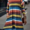 Women's Casual Dress Sweatshirt Dress Winter Dress Stripe Pocket Print Crew Neck Mini Dress Fashion Streetwear Outdoor Daily Long Sleeve Loose Fit Yellow Blue Green Fall Winter S M L XL XXL -Tesla Style ciyeqt1694504180776