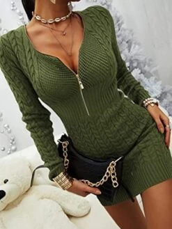 Women's Sweater Dress Jumper Dress Sheath Dress Mini Dress Warm Pure Color Outdoor Casual Holiday Going Out V Neck Long Sleeve Zipper 2023 Slim Black White Pink S M L XL XXL 3XL -Tesla Style cjdnae1694166178685
