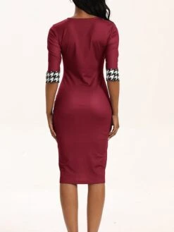 Women's Work Dress Sheath Dress Black Dress Fashion Office Daily Midi Dress Patchwork Print Crew Neck Half Sleeve Houndstooth Regular Fit Black Red Blue Fall Winter S M L XL XXL -Tesla Style cjsotv1694574592276