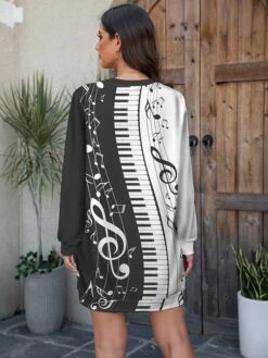 Women's Sweatshirt Dress Casual Dress Mini Dress Warm Fashion Outdoor Vacation Going Out Crew Neck Print Geometric Regular Fit Black S M L XL XXL -Tesla Style cjxdht1697633812739