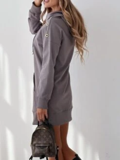 Women's Casual Dress Hoodie Dress Mini Dress Active Daily Outdoor Holiday Vacation Hoodie Pocket Solid Color Loose Fit ArmyGreen Black Blue S M L XL XXL -Tesla Style ckchqf1695644528680