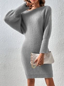 Women's Sweater Dress Winter Dress Jumper Dress Midi Dress Patchwork Street Daily Date Fashion Streetwear Crew Neck Long Sleeve 2023 Slim Black White Khaki Color S M L XL Size -Tesla Style ckcoyp1692095366923
