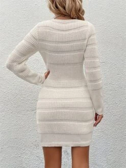 Women's Sweater Dress Jumper Dress Casual Dress Mini Dress Warm Pure Color Outdoor Casual Daily Holiday V Neck Long Sleeve 2023 Slim White S M L -Tesla Style ckdvxk1695643728549