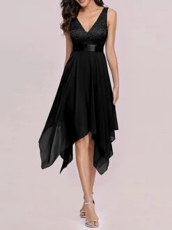 Women's Party Dress Lace Dress Cocktail Dress Midi Dress Black Green Sleeveless Pure Color Lace Fall Winter Autumn V Neck Fashion Vacation 2023 S M L XL XXL -Tesla Style ckebao1693535458330