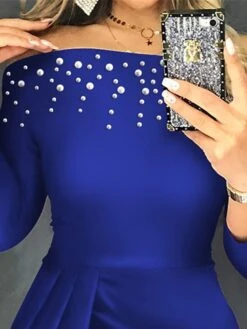 Women's Party Dress Bodycon Sheath Dress Midi Dress Red Blue 3/4 Length Sleeve Pure Color Ruched Summer Spring Off Shoulder Stylish Slim 2023 S M L XL -Tesla Style ckofux1661768894455