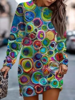 Women's Casual Dress Sweatshirt Dress Winter Dress Floral Geometric Print Crew Neck Mini Dress Fashion Streetwear Outdoor Daily Long Sleeve Loose Fit White Pink Blue Fall Winter S M L XL XXL -Tesla Style ckwqjg1694076179489