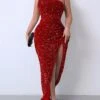 Women‘s Prom Dress Party Dress Sequin Dress Long Dress Maxi Dress Silver Black Wine Sleeveless Pure Color Sparkly Glitter Sequins Summer Spring Fall One Shoulder Fashion Winter Dress Wedding -Tesla Style ckydfv1692787144489