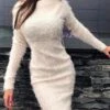 Women‘s Sweater Dress Winter Dress Sheath Dress Pink Khaki Light Blue Gray White Long Sleeve Pure Color Winter Fall Crew Neck Boho Casual S M L XL XXL 3XL -Tesla Style claphc1603776775396