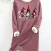 Women's Christmas Dress Sweatshirt Dress Mini Dress Warm Fashion Outdoor Christmas Holiday Crew Neck Print Santa Claus Loose Fit Dark Pink S M L XL XXL -Tesla Style clgkov1697785352070