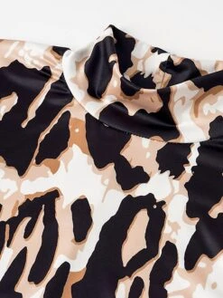 Women's Work Dress Sheath Dress Black Dress Fashion Midi Dress Split Print Turtleneck Long Sleeve Animal Leopard Slim Black White Yellow Fall S M L XL XXL -Tesla Style cljugr1693299462963