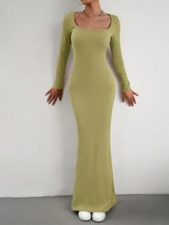 Women's Sweater Dress Jumper Dress Sheath Dress Long Dress Maxi Dress Fashion Pure Color Outdoor Daily Holiday Vacation U Neck Long Sleeve 2023 Slim Black Wine Brown S M L XL -Tesla Style clnbrd1692090318239