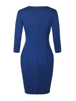 Women's Work Dress Sheath Dress Fashion Midi Dress Button Crew Neck 3/4 Length Sleeve Plain Slim Black Blue Summer Spring S M L XL XXL -Tesla Style cmmxuj1684322607845