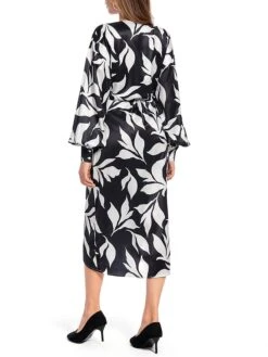 Women's Work Dress Semi Formal Dress Wrap Dress Fashion Midi Dress Lace Up Print V Neck Long Sleeve Leaf Loose Fit Black Fall Winter S M L XL XXL -Tesla Style cmosfl1693463834862