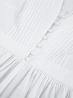 Women's Work Dress Casual Dress White Dress Fashion Daily Puff Sleeve Mini Dress Ruched Button V Neck 3/4 Length Sleeve Plain Regular Fit White Fall Winter S M L -Tesla Style cmskjv1695645263769