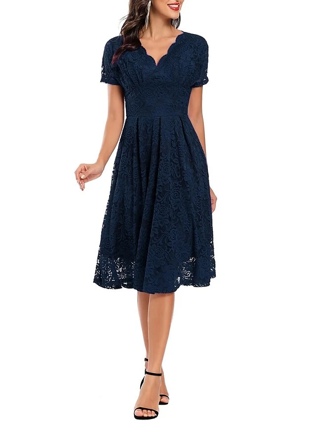 Women's Party Dress Lace Dress Homecoming Dress Midi Dress Black Pink Wine Short Sleeve Pure Color Lace Summer Spring Fall V Neck Fashion Evening Party Wedding Guest Fall Dress 2023 S M L XL 6 Women's Party Dress Lace Dress Homecoming Dress Midi Dress Black Pink Wine Short Sleeve Pure Color Lace Summer Spring Fall V Neck Fashion Evening Party Wedding Guest Fall Dress 2023 S M L XL - Image 4