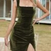 Women‘s Christmas Party Dress Homecoming Dress Velvet Dress Wedding Guest Dress Mini Dress Black Wine Green Sleeveless Pure Color Split Spring Fall Winter Square Neck Fashion Evening Party -Tesla Style cnhqtu1692588471849