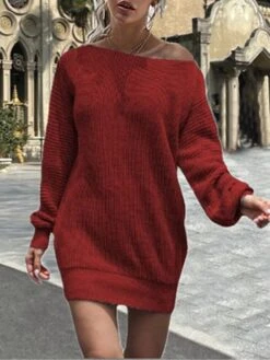 Women's Sweater Dress Jumper Dress Casual Dress Mini Dress Active Pure Color Outdoor Casual Holiday Vacation Boat Neck Long Sleeve 2023 Regular Fit Black White Pink S M L XL XXL 3XL -Tesla Style cnitdp1692090178866
