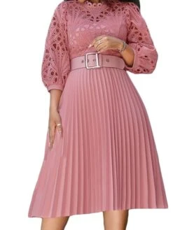 Women's Party Dress Lace Dress A Line Dress Midi Dress Black White Pink 3/4 Length Sleeve Pure Color Lace Fall Winter Autumn Crew Neck Elegant Party Spring Dress 2023 S M L XL XXL 3XL -Tesla Style cnkkdy1656585401752