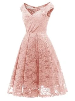 Women‘s Semi Formal Party Dress Homecoming Dress Lace Dress A Line Dress Knee Length Dress Pink Wine Khaki Sleeveless Pure Color Lace Winter Fall Off Shoulder Wedding Guest 2023 S M L XL XXL -Tesla Style cnxixt1660213491482