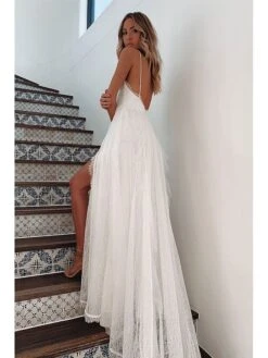 Women's Party Dress Lace Dress Swing Dress White Dress Long Dress Maxi Dress Sleeveless Pure Color Lace Spring Summer Deep V Romantic Party S M L XL -Tesla Style cnxnzc1631181322527
