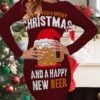 Women's Christmas Work Dress Bodycon Sheath Dress Mini Dress Blue Red Brown Long Sleeve Letter Print Winter Fall Autumn Crew Neck Fashion Office Christmas 2022 S M L XL XXL 3XL 4XL 5XL 6XL -Tesla Style cocpxp1667556378878