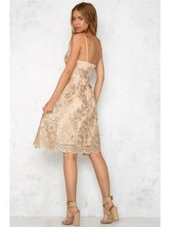 Women's Party Dress Homecoming Dress Cocktail Dress Midi Dress Gold Sleeveless Floral Ruffle Summer Spring Fall V Neck Fashion Birthday Evening Party Wedding Guest 2022 S M L XL -Tesla Style coioti1596440720777