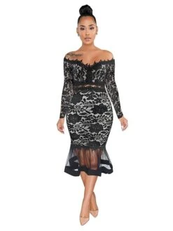 Women‘s Party Dress Wedding Guest Dress Mini Dress Black White Long Sleeve Fall Spring Summer Off Shoulder Party Party Winter Dress Evening Party 2023 S M L XL 2XL -Tesla Style cpcmev1649830445516