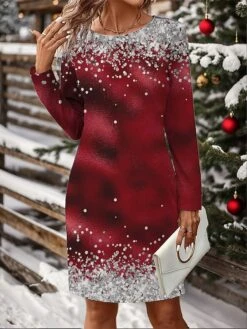 Women's Christmas Dress Casual Dress Mini Dress Active Fashion Outdoor Christmas Holiday Crew Neck Print Snowman Snowflake Loose Fit Black White Wine S M L XL XXL -Tesla Style cpcyxy1697106947224