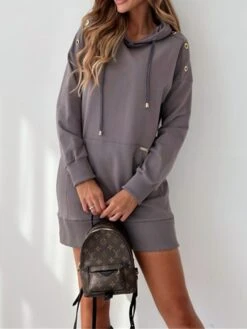 Women's Casual Dress Hoodie Dress Mini Dress Active Daily Outdoor Holiday Vacation Hoodie Pocket Solid Color Loose Fit ArmyGreen Black Blue S M L XL XXL -Tesla Style cplblb1695644529246
