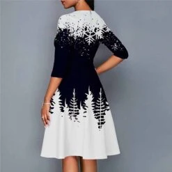 Women's Christmas Work Dress Swing DressKnee Length Dress Green Blue Purple Yellow Red Black 3/4 Length Sleeve Santa Claus Tree Snowflake Print Fall Winter Crew Neck Elegant Modern 2022 S -Tesla Style cpzzgm1665293383376