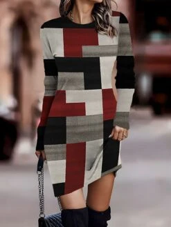 Women's Casual Dress Sweatshirt Dress Mini Dress Active Fashion Outdoor Holiday Vacation Crew Neck Print Graphic Loose Fit Yellow Pink Red S M L XL XXL