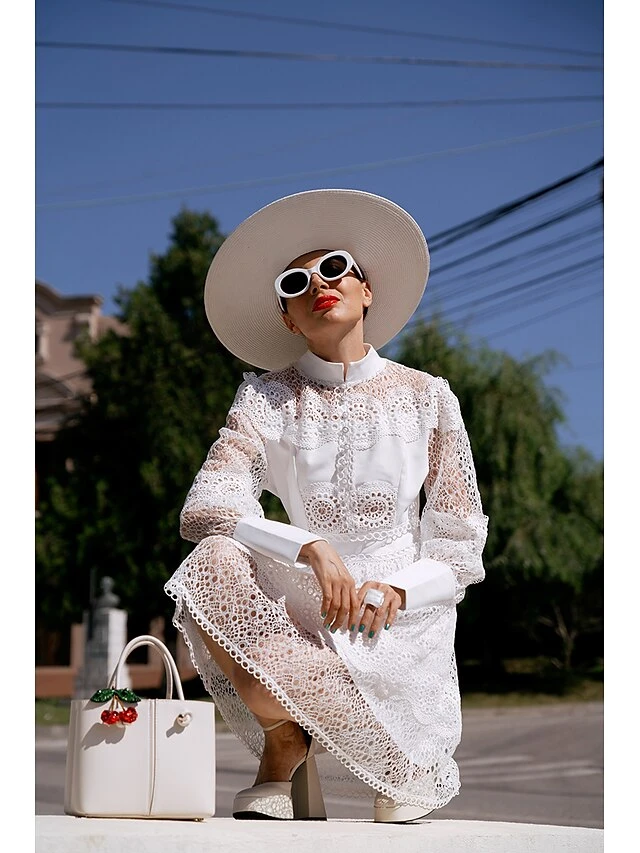 Women's Party Dress Lace Dress Homecoming Dress Mini Dress Black White Long Sleeve Pure Color Lace Summer Spring Fall Stand Collar Fashion Wedding Guest Birthday Vacation Slim 2023 S M L XL 20 Women's Party Dress Lace Dress Homecoming Dress Mini Dress Black White Long Sleeve Pure Color Lace Summer Spring Fall Stand Collar Fashion Wedding Guest Birthday Vacation Slim 2023 S M L XL - Image 18