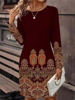 Women's Casual Dress Sweatshirt Dress Mini Dress Active Fashion Outdoor Holiday Vacation Crew Neck Print Floral Loose Fit Black White Wine S M L XL XXL -Tesla Style croiat1695194877325