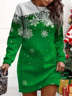 Women's Christmas Casual Dress Sweatshirt Dress Mini Dress Warm Fashion OutdoorVacation Crew Neck Print Print Loose Fit Yellow Red Blue S M L XL XXL -Tesla Style crxapg1695365364902