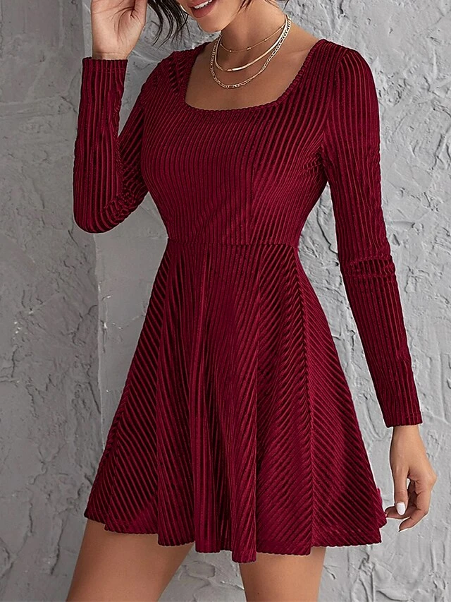 Women's Party Dress Velvet Dress Cocktail Dress Mini Dress Wine Long Sleeve Pure Color Ruched Spring Fall Winter Square Neck Fashion Winter Dress Wedding Guest Vacation 2023 S M L XL 7 Women's Party Dress Velvet Dress Cocktail Dress Mini Dress Wine Long Sleeve Pure Color Ruched Spring Fall Winter Square Neck Fashion Winter Dress Wedding Guest Vacation 2023 S M L XL - Image 5