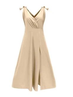 Women‘s Prom Party Dress Swing Dress Long Dress Maxi Dress Green Wine Khaki Sleeveless Pure Color Ruched Spring Summer V Neck Party Wedding Guest Loose Fit 2023 S M L XL -Tesla Style ctlzoo1650943480722