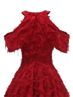 Women's Party Dress Fringe Dress Lace Dress Midi Dress White Wine Short Sleeve Pure Color Tassel Fringe Spring Fall Winter Strapless Fashion Winter Dress Wedding Guest Vacation 2023 S M L XL XXL -Tesla Style ctoxre1692180387396