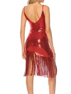 Women‘s Party Dress Fringe Dress Sequin Dress Midi Dress Silver Black Champagne Sleeveless Pure Color Sparkly Glitter Sequins Summer Spring Fall Spaghetti Strap Fashion Vacation Slim 2023 -Tesla Style ctqckd1692770449365