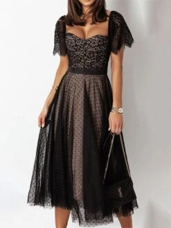 Women's Party Dress Corset Dress Lace Dress Midi Dress Black Pink Fuchsia Short Sleeve Polka Dot Lace Summer Spring Square Neck Fashion Birthday Wedding Guest Vacation Slim S M L XL 18 Women's Party Dress Corset Dress Lace Dress Midi Dress Black Pink Fuchsia Short Sleeve Polka Dot Lace Summer Spring Square Neck Fashion Birthday Wedding Guest Vacation Slim S M L XL -Tesla Style ctscnt1685081648506